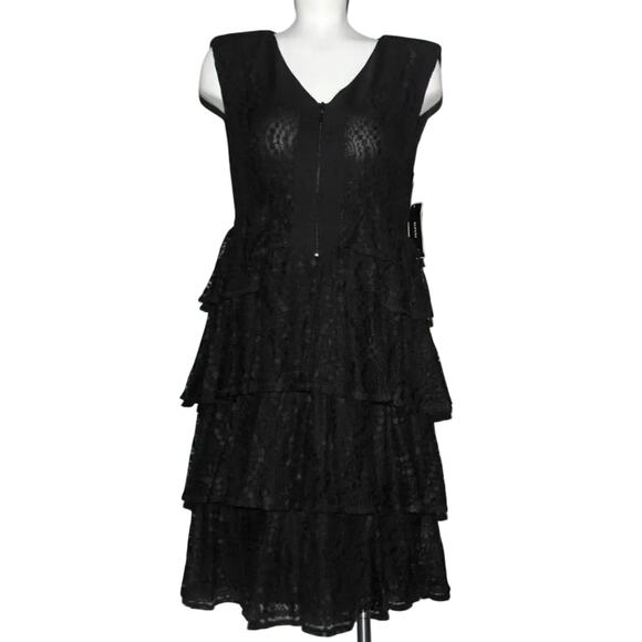ALFANI Sleeveless Black Lace Tiered Ruffles Skirt Little Black Dress, Size XL - Picture 1 of 4